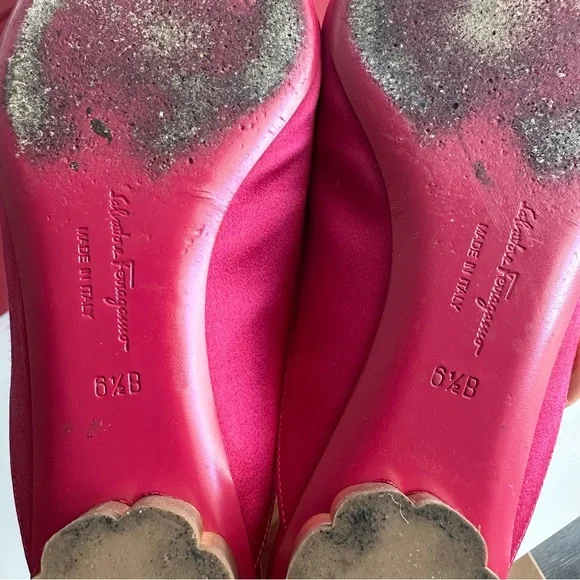 Salvatore Ferragamo Maida Satin Pointed Toe Low Heeled Mules in Fuchsia Pink - Picture 7 of 10